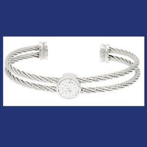 STEEL BY DESIGN Double-Row Cable Bracelet with Crystal - Large - NIB!